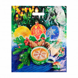 Пакет с вырубной ручкой Снежинка в чашке 40*47см 45мкм 50шт