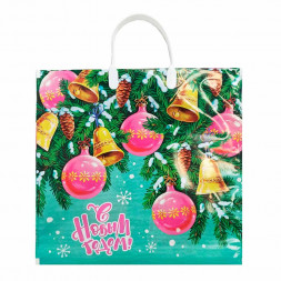 Пакет с пластмассовыми ручками Розовые елочные шары размер 36*40см 10шт