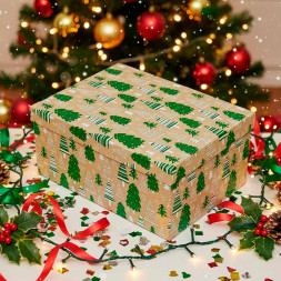 Коробка прямоугольная НГ Елочки на бежевом в 10-ти размерах