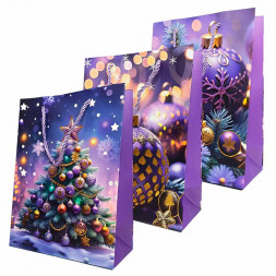 Пакет ЛЮКС НГ Елка, шары новогодние с тиснением размер 18*23*10см