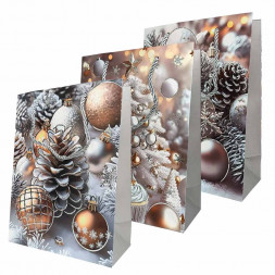 Пакет ЛЮКС НГ Елка, шары и шишки с золотым тиснением размер 18*23*10см