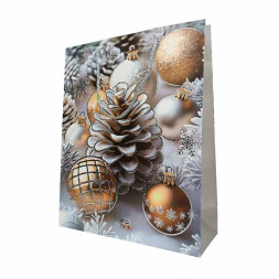 Пакет ЛЮКС НГ Елка, шары и шишки с золотым тиснением размер 26*32*12см