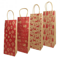 Пакет крафт НГ под бутылку с круч. ручкой размер 12*35*9см