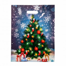 Пакет вырубной ПВД Ель и снежинки 31*40см 60 мкм 50шт